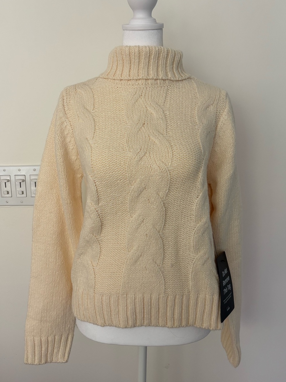Cream Cable Knit Turtleneck Sweater